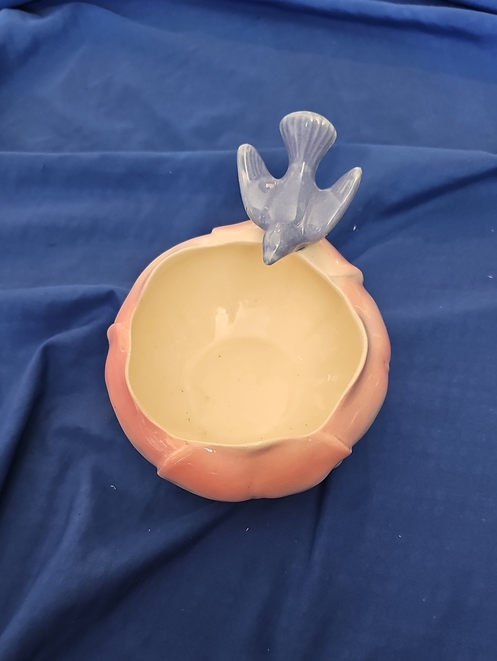 RARE VINTAGE ROYAL COPLEY BLUE BIRD ON PINK BOWL.